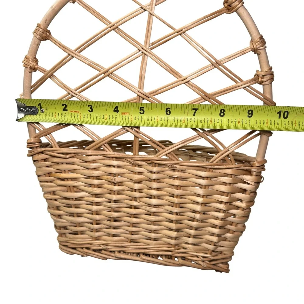 Vintage Boho Wicker Wall Hanging Basket Natural Rattan Pocket Planter Storage